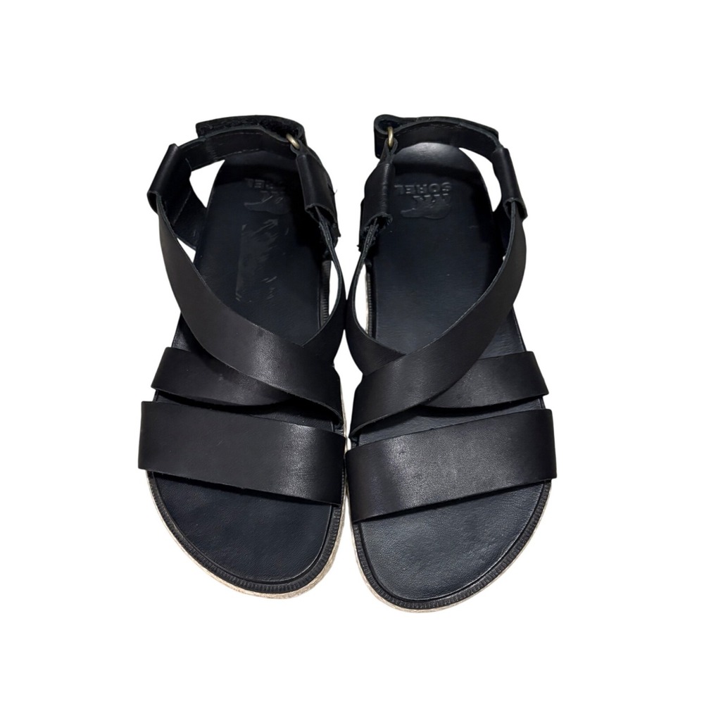 Sorel Womens Black Leather‎ Roaming Criss Cross Jute Sandals 7.5 - Picture 2 of 7